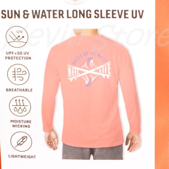 size Large Orange Reel Life Men's Long Sleeve UV Tee - Picture 7 of 7